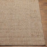 Close-up of the Epson Dark Beige Indoor/Outdoor Area Rug showing its woven texture and geometric pattern in beige and light brown. Front