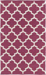 Close-up of Muskogee Magenta Lattice Rug. Hand woven cotton rug with bright pink and ivory quatrefoil pattern. Design-Rectangle-58
