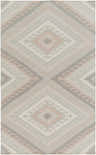 Top-down view of the Mutual Area Carpet. Hand-woven wool rug in gray, light gray, and slate with a contemporary diamond pattern. Design-Rectangle-576