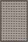 Close-up of the Mytholmroyd Carpet, a hand-woven rug with a geometric diamond pattern in charcoal and cream wool. Design-Rectangle-576