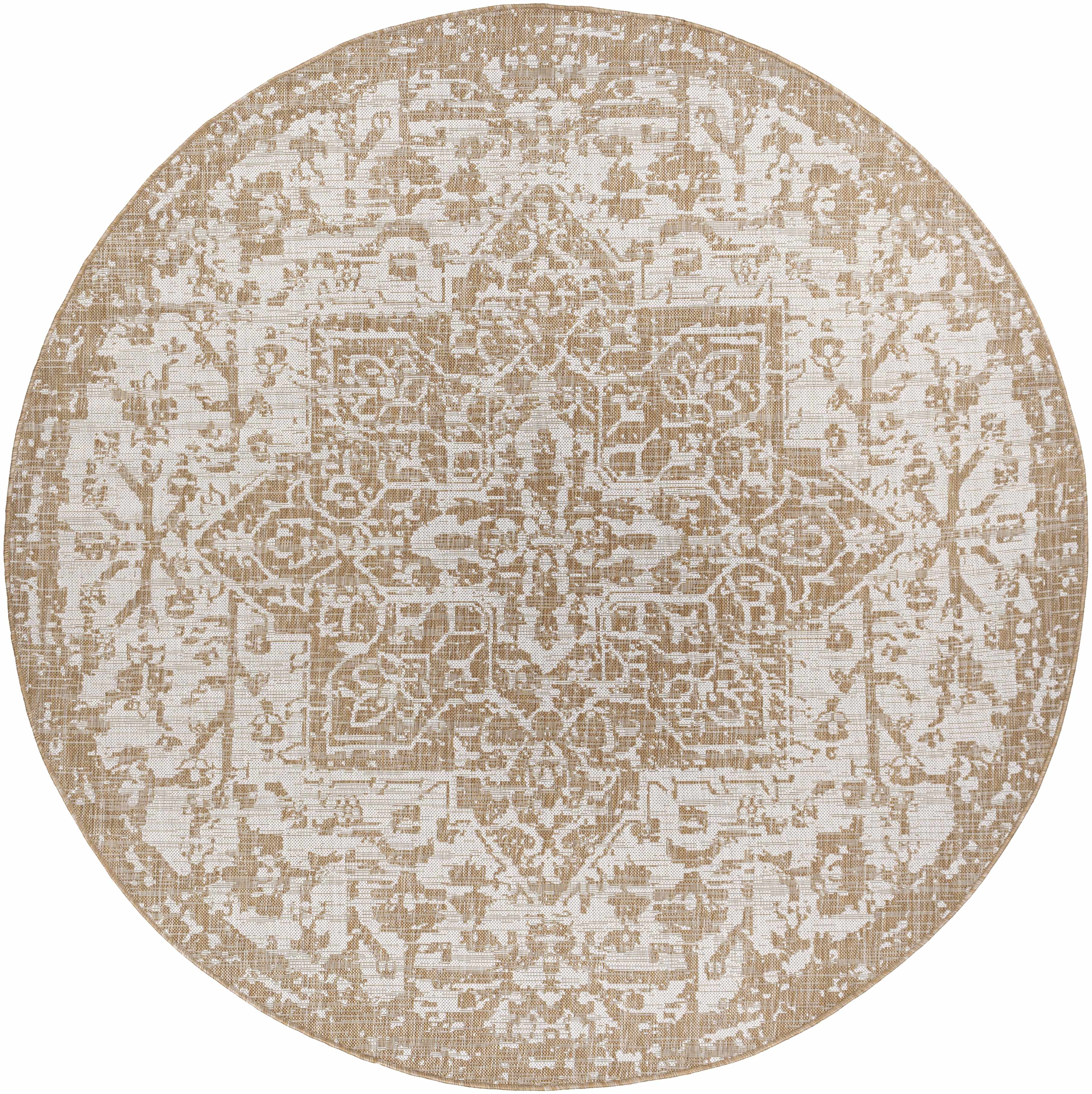 Reverse side of Tan Kilmacolm Outdoor Rug - Clearance, focusing on underside structure and material.Traditional Area Rug Backing  * 7'10" Round