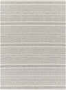 Close-up of the Nalcrest Washable Area Rug. Charcoal, gray, and white cotton rug with a bohemian-inspired zigzag pattern. Design-Rectangle-710102