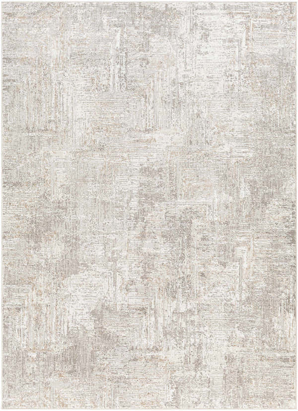 Close-up of the Nannyville Area Rug. Contemporary design in bone, gray, and tan with subtle texture. Design-Rectangle-537