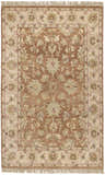 Close-up of the hand-knotted Napolville Premium Wool Area Rug. Features a traditional floral pattern in camel, ivory, and sage. Design-Rectangle-58