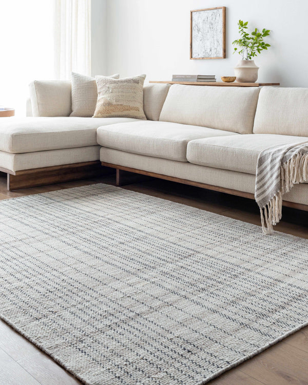 Nissa Gray Blue Checkered Wool Rug