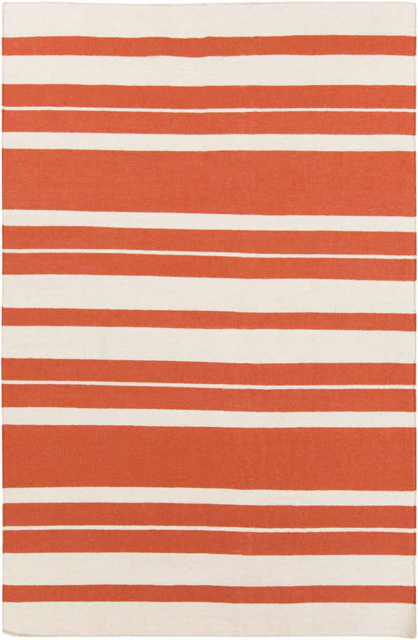 Hand woven Anco Area Rug in burnt orange and beige stripes. Farmhouse style wool rug. Design-Rectangle