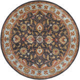 Round Cherryfield 1004 rug with beige, burnt orange, and slate blue floral pattern. Hand-tufted wool rug. Design-Round-8