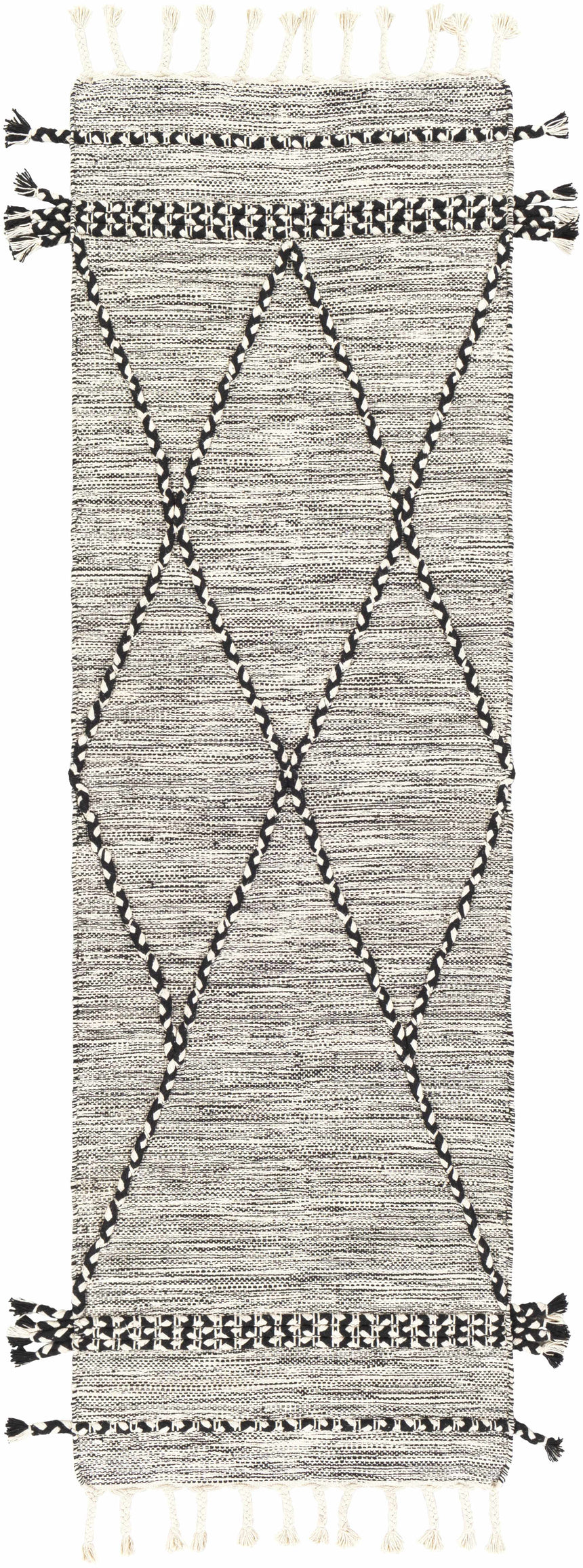 Neal Black/Cream Trellis Cotton Rug with Tassels - Clearance