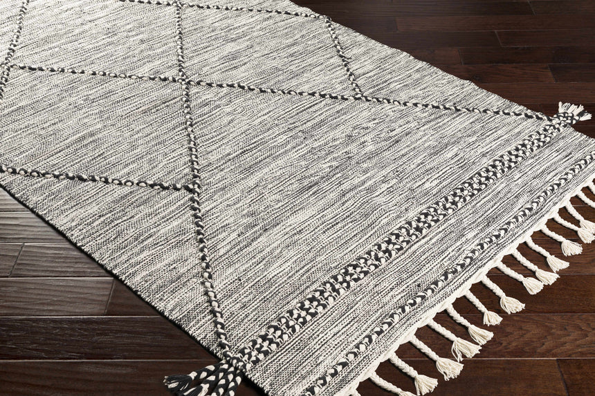 Neal Black/Cream Trellis Cotton Rug with Tassels - Clearance