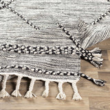 Neal Black/Cream Trellis Cotton Rug with Tassels - Clearance