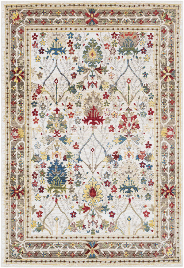 Neola White/Brown Damask Area Rug