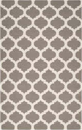 Close-up of Neshkoro Wool Area Rug, featuring a gray and light beige quatrefoil pattern. Hand woven texture. Design-Rectangle-58