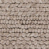 Close-up of the hand woven Newfolden Area Carpet. Brown and ivory wool with a textured, looped design. Swatch