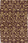 Detailed close-up of the Newhope Area Carpet. Features a traditional floral damask pattern in dark brown and tan. Hand-knotted wool rug. Design-Rectangle-58