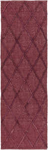 Close-up of the Nicolaus Jute Carpet in burgundy and dark red, featuring a hand-woven diamond pattern. Farmhouse style. Design-Runner-268
