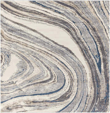 Close-up of the Nillumbik Gray Marble Design Rug, featuring a swirling pattern in charcoal, gray, ivory, and blue tones. Design-Square-710