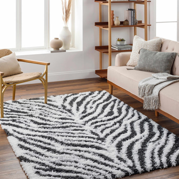 Anne Zebra Print Shag Area Rug