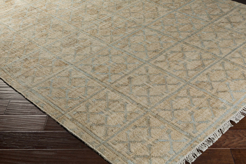 Rice Dusty Sage Fringed Jute Carpet