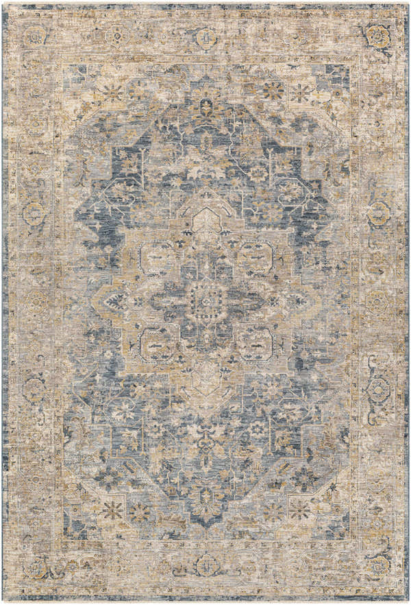 Detailed Norland Area Rug - Clearance with traditional oriental pattern in bone, tan, blue, and gray hues. Design-Rectangle-6796