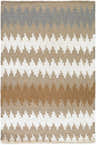 Close-up of the hand woven Nortonville Area Carpet. Brown, cream, gray, and taupe zig zag pattern. 100% wool texture. Design-Rectangle-23