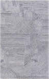 Close-up of the Boxholm Gray rug featuring charcoal and light gray tones with hand-tufted geometric and linear patterns. Design-Rectangle-576