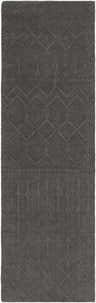 Close-up of the charcoal Newtonhill Clearance Rug. Hand-loomed wool rug with farmhouse-style geometric patterns. Design-Runner-268