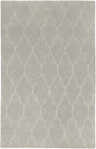 Close-up of the hand-knotted Nyack Area Rug. Beige wool rug with a taupe quatrefoil pattern. Contemporary style. Design-Rectangle-58