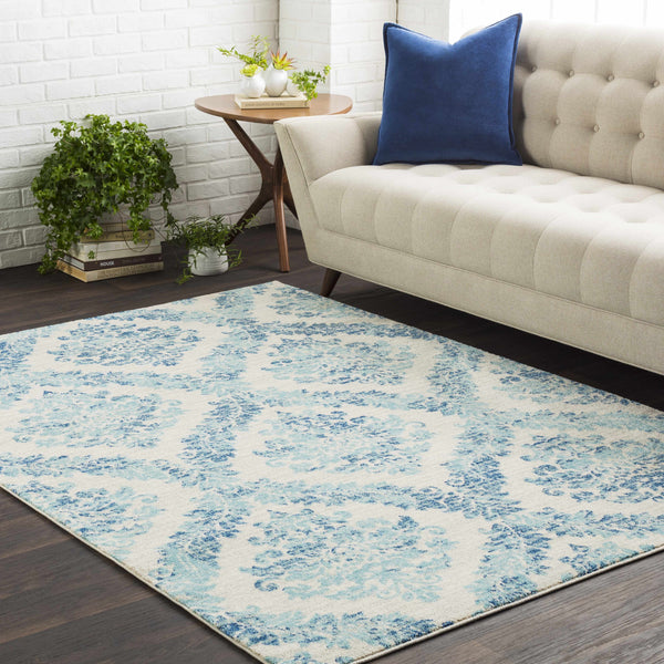 Oaklyn Teal Floral Diamonds Rug