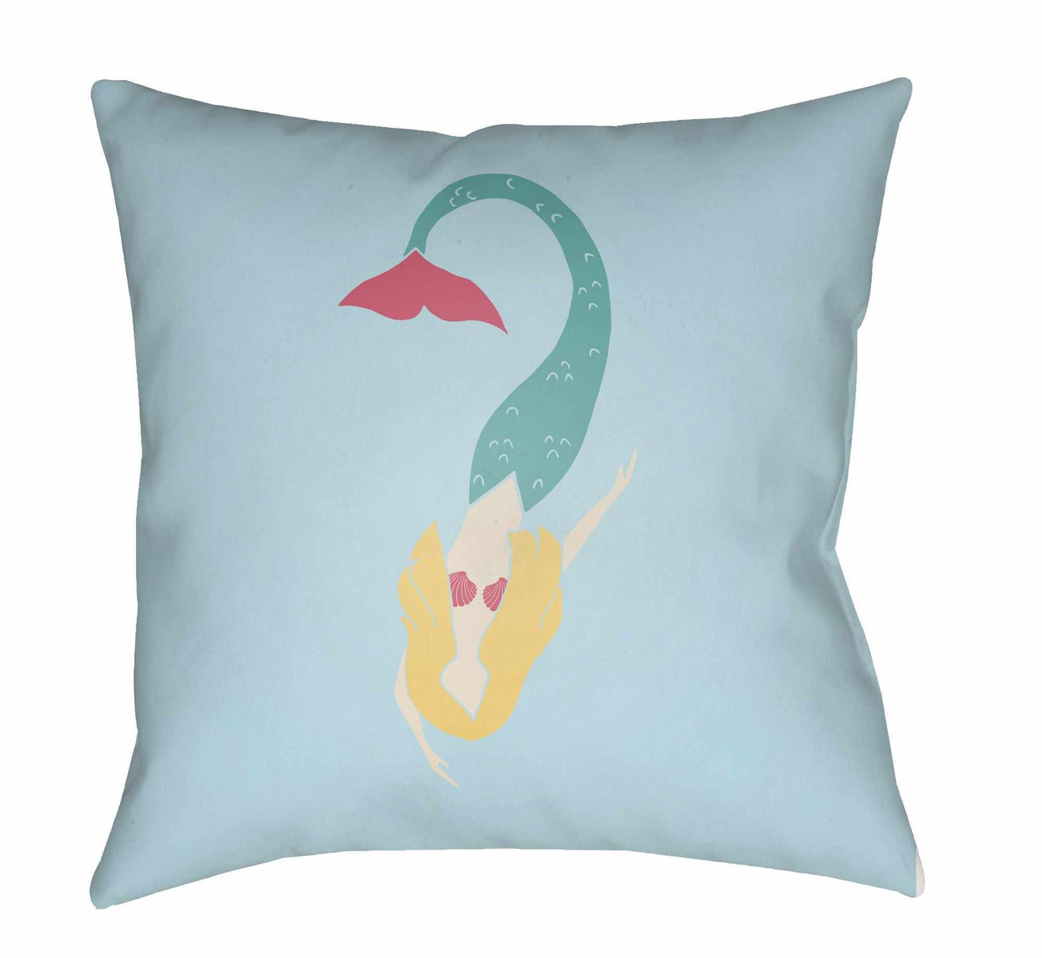 Kids Mermaid Decorative Nursery Blue Outdoor Throw Pillow