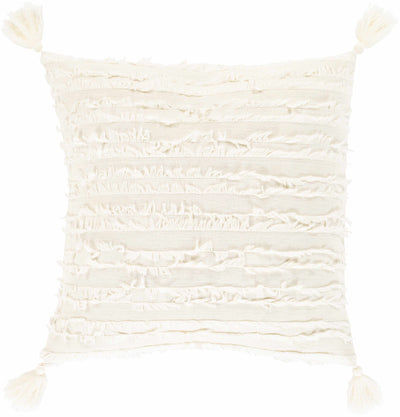 Odon Textured Ivory Tassel Square Pillow