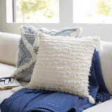 Odon Textured Ivory Tassel Square Pillow - Clearance