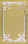 Olive green Ogle Area Rug with a geometric border in light beige and tan. Hand woven wool runner. Design-Rectangle-58