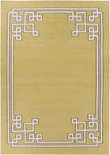 Ogle Area Rug, a light beige wool runner with a contemporary geometric border in white and tan. Design-Rectangle-811