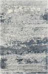 Close-up of the Okemos Area Rug. Contemporary design in charcoal, dark blue, gray, and beige. Hand-knotted viscose texture. Design-Rectangle-69