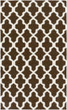 Close-up of the Okoboji Area Rug showing a dark brown and ivory quatrefoil pattern. Hand woven wool rug. Design-Rectangle-58