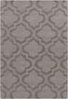 Close-up of the hand-loomed Oley Area Rug. Wool rug in charcoal and taupe with a contemporary quatrefoil pattern. Design-Rectangle-576