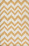 Close-up of Oran Area Rug. Light beige wool rug with a mustard yellow chevron pattern. Hand woven texture. Design-Rectangle-58