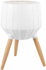 Dunguan White Ribbed Wood Planter