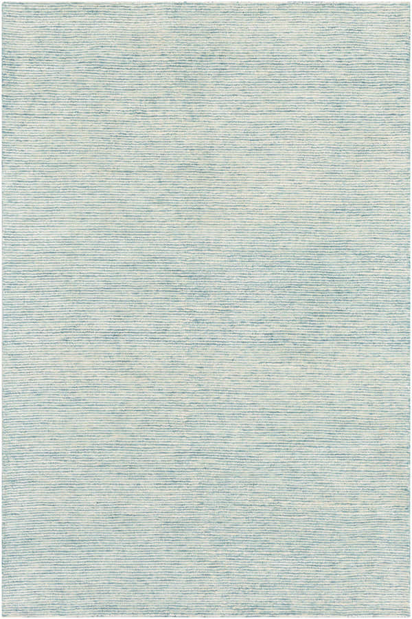 Close-up of the Orcas Hand Tufted Wool-Blend Rug - Ice Blue, showing its striped pattern and soft texture. Design-Rectangle-576