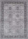 Close-up of the Ordway Area Rug showcasing its traditional gray, charcoal, and ivory bohemian pattern and machine-woven texture. Design-Rectangle-5376