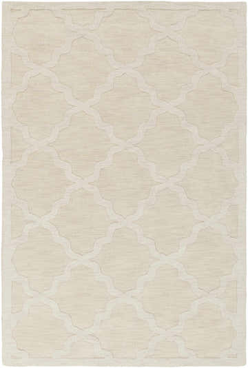Beige Orick Hand Loomed Wool Area Rug with a subtle geometric trellis pattern and soft, textured wool. Design-Rectangle-576