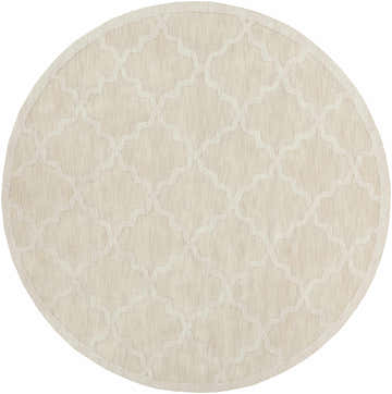 Beige round Orick Hand Loomed Wool Area Rug with a geometric trellis pattern. Contemporary style rug. Design-Round-79