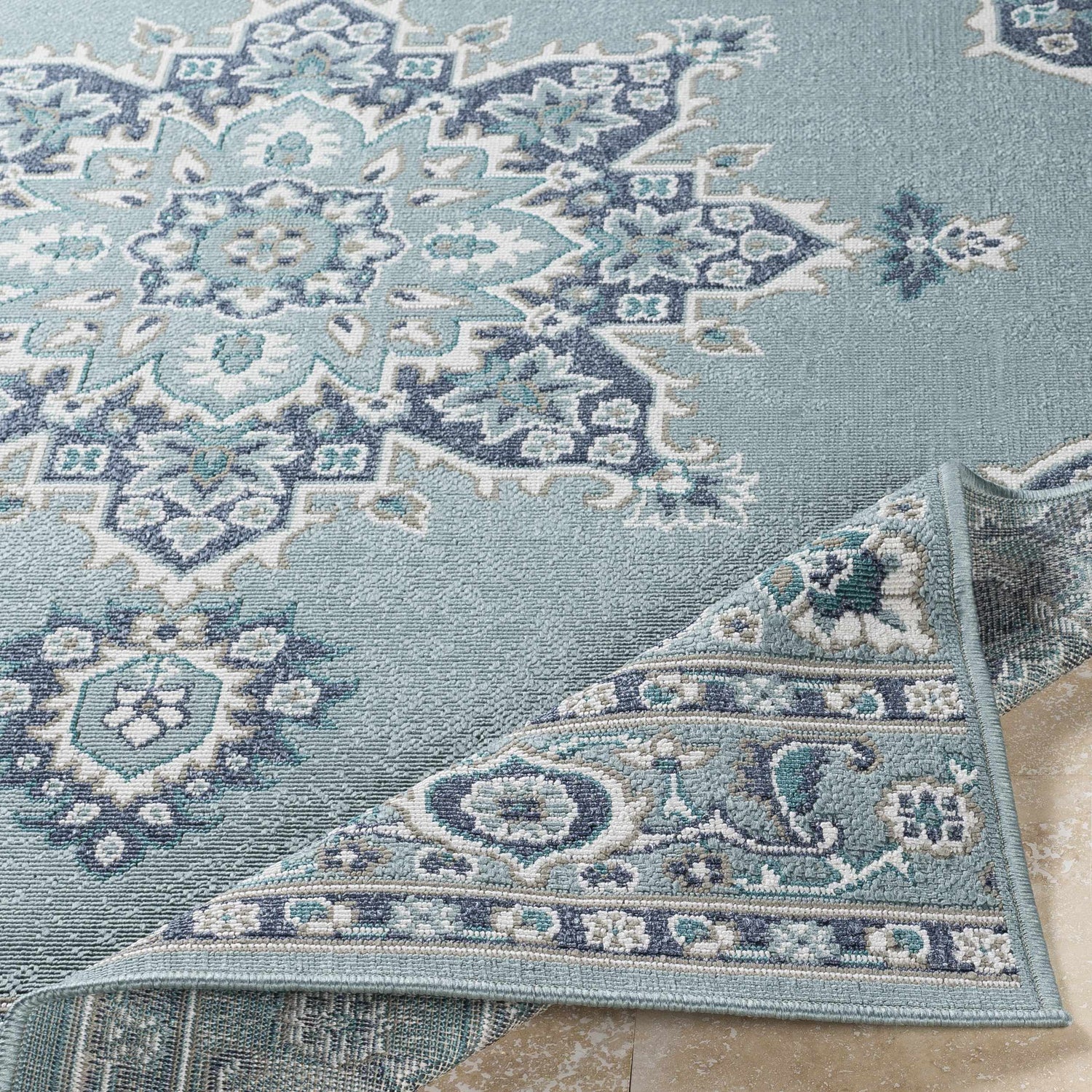 Orla Pale Blue Medallion Area Rug - Clearance