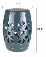 Teal Blue Lattice Ceramic Stool
