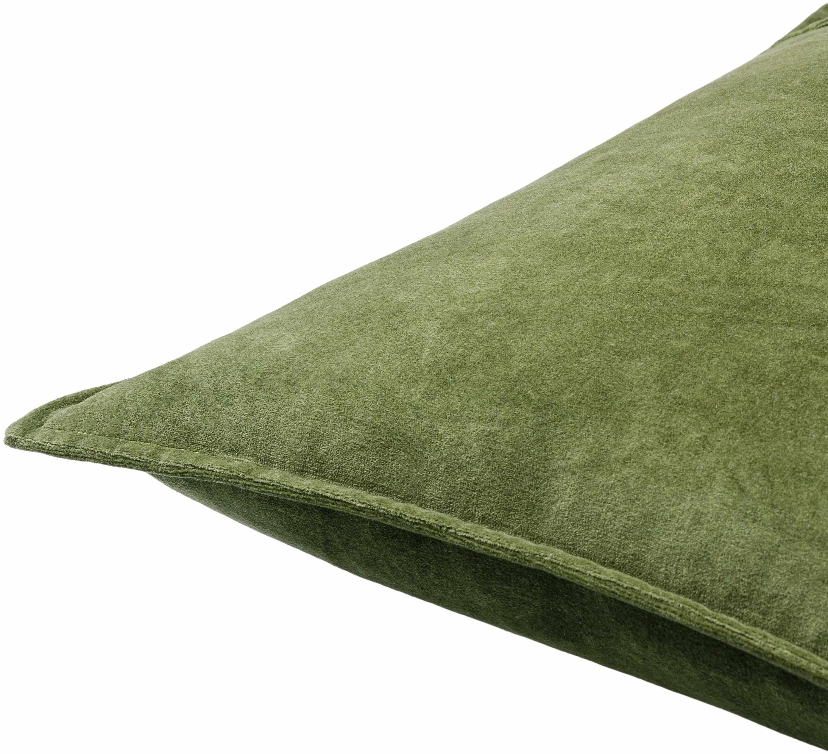 Zoomed-in view of the edge of Oshtemo Green Velvet Throw Pillow, focusing on border details and craftsmanship. Contemporary Throw PillowsBacking  