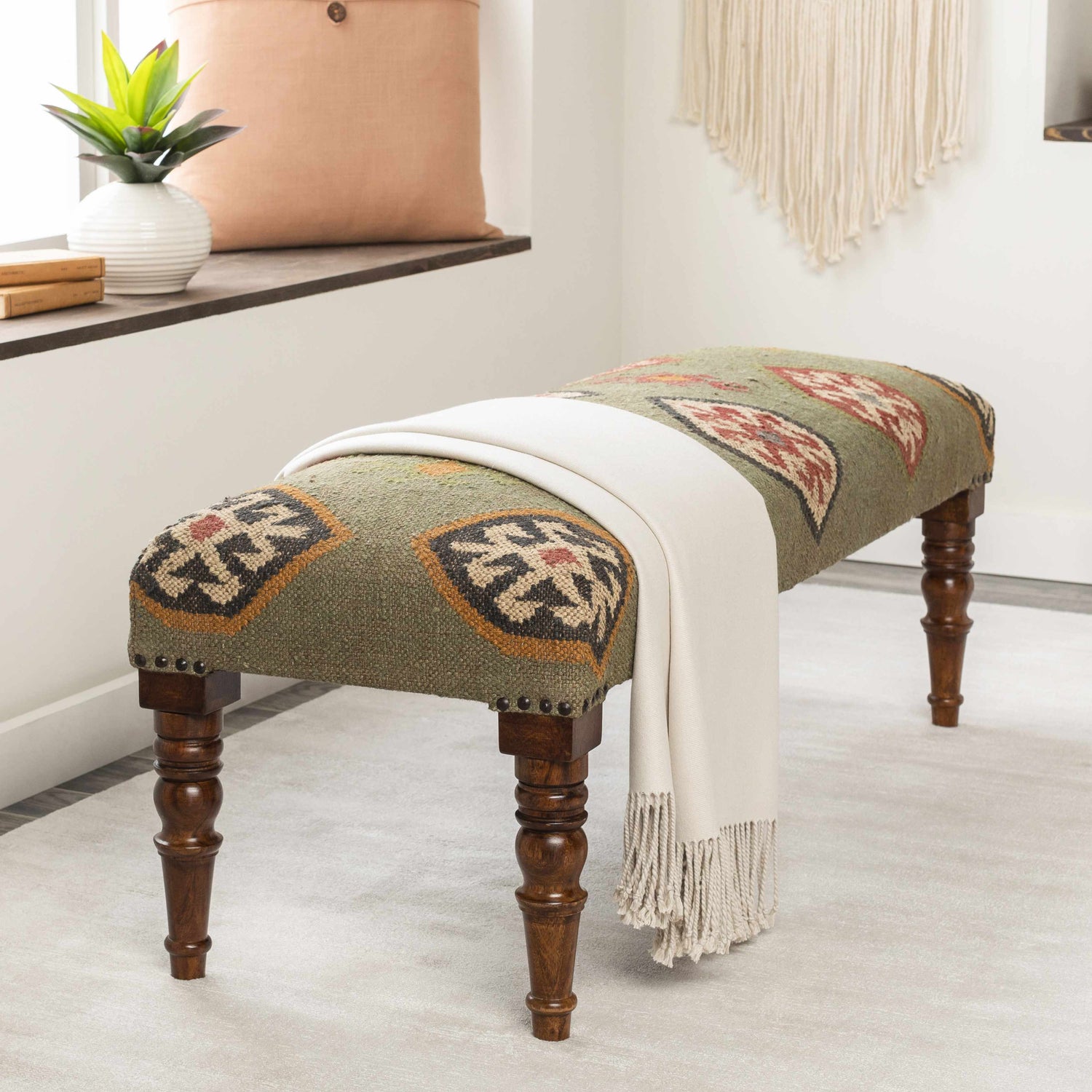 Oslob Rustic Patterned Wood Stool