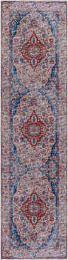 Detailed pattern of Osmaneli Washable Area Rug in dark gray, dark purple, multi brown, and natural gray. Traditional, oriental style. Design-Runner-2710