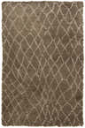Close-up of the hand-knotted Otley Area Carpet. Taupe wool rug with an ivory diamond trellis pattern and a soft, shaggy texture. Design-Rectangle-58