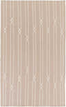 Close-up of the Oundle Area Carpet. Hand-woven wool rug in light beige with a gray geometric stripe pattern. Design-Rectangle-58