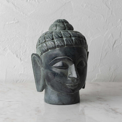 Paarl Grey Stone Buddha Head Sculpture